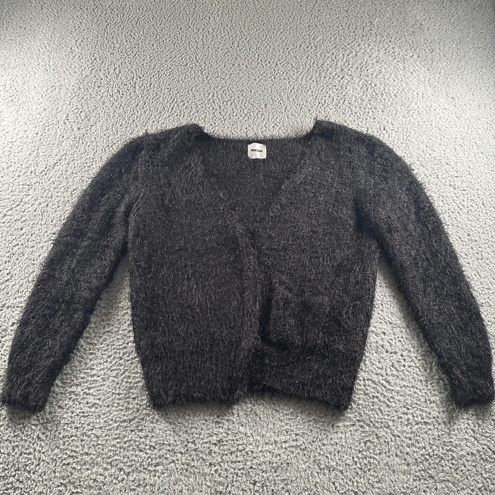 ANINE‎ BING Cardigan Sweater Womens XS Black Viscose Blend Fuzzy Button Knit